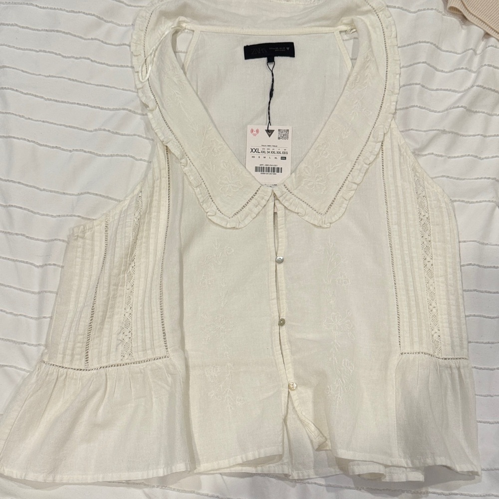 Zara White Embroidered Linen Top *NWT*